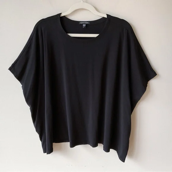 Eileen Fisher Fine Jersey Round Neck Box-Top Black Size M - Picture 3 of 6